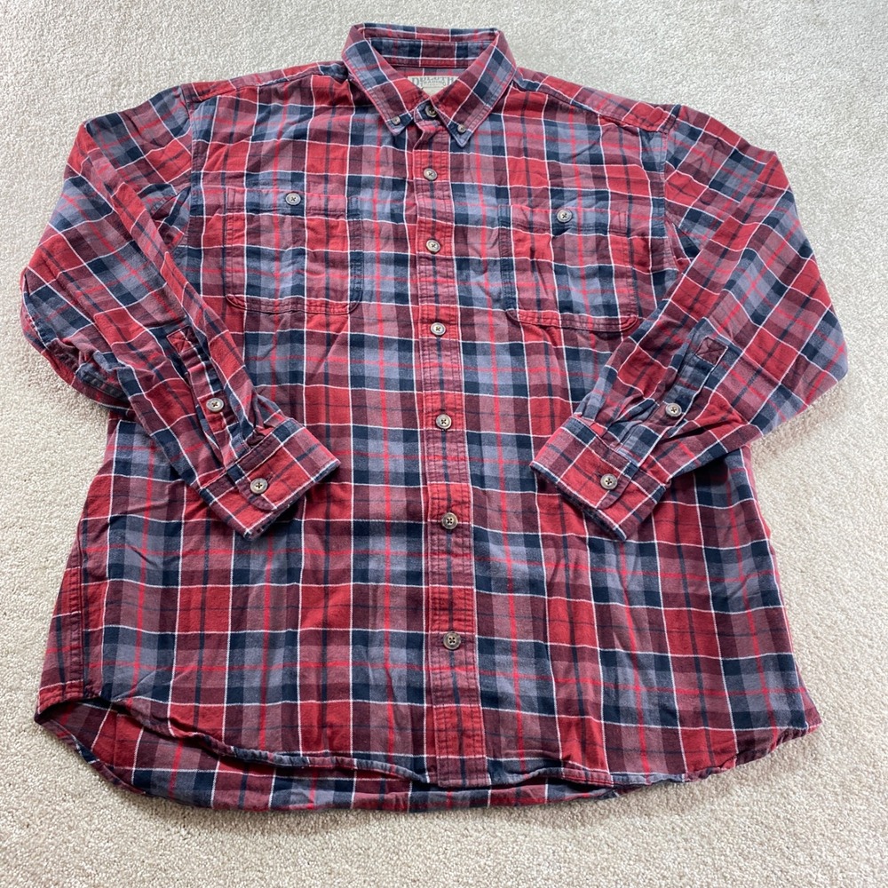 Duluth Trading Co Flannel Shirt Mens XL Red Plaid Long Sleeve Cotton Button Down